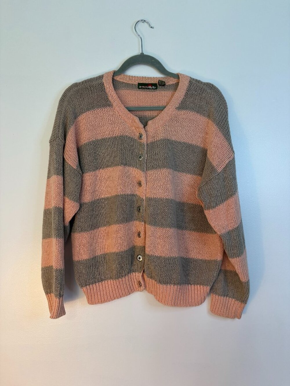 Outback Red Vintage Pink Gray Stripe Button Up Cardigan
